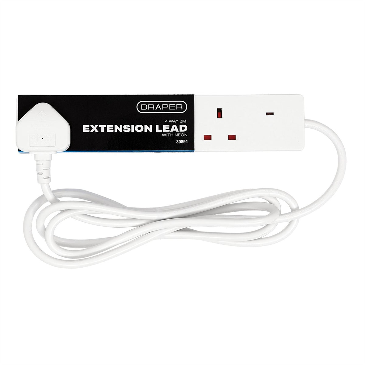 Draper 4 Way White Extension Lead 2m 30891  White Rose Tools