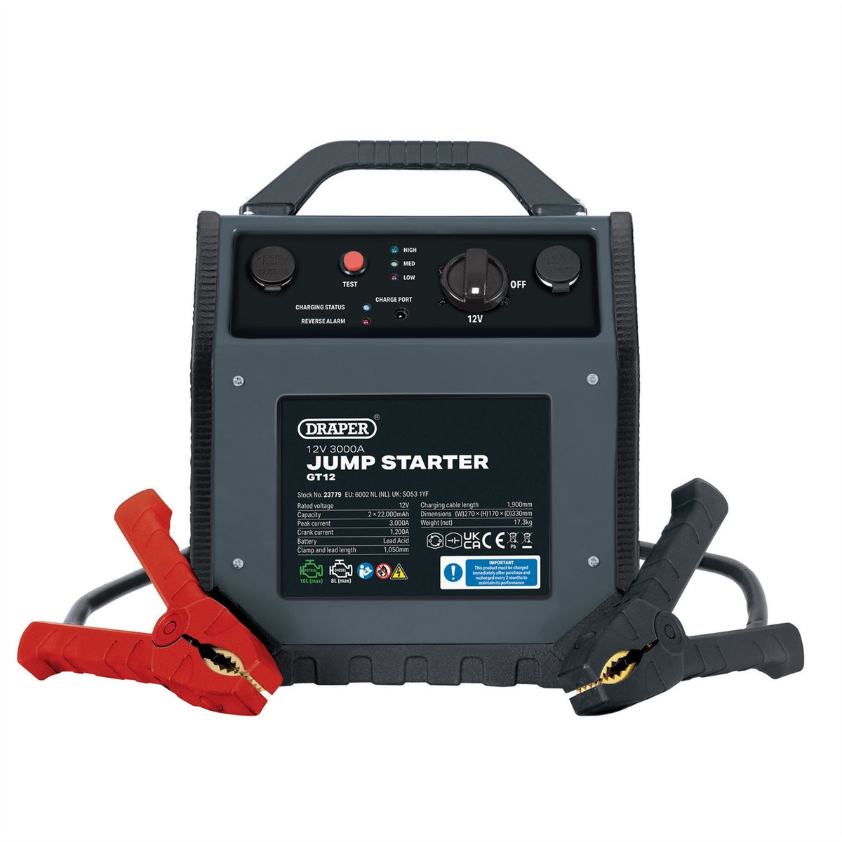 Draper 12V Jump Starter 3000A 23779  White Rose Tools