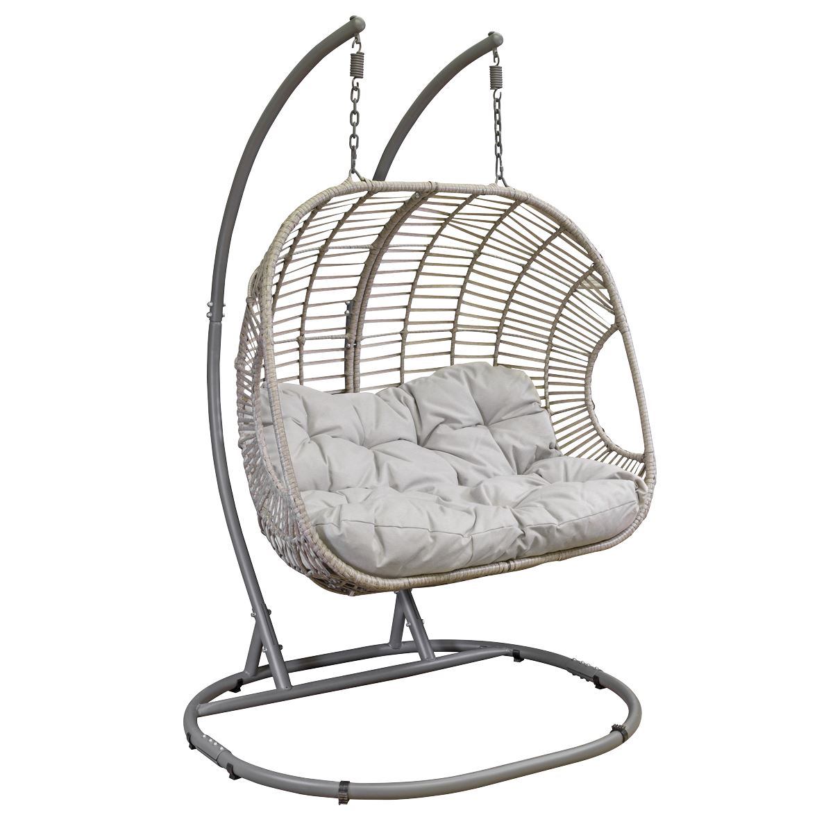 Dellonda Egg Hanging Swing Chair, Wicker Rattan Basket, Steel Frame, Double
