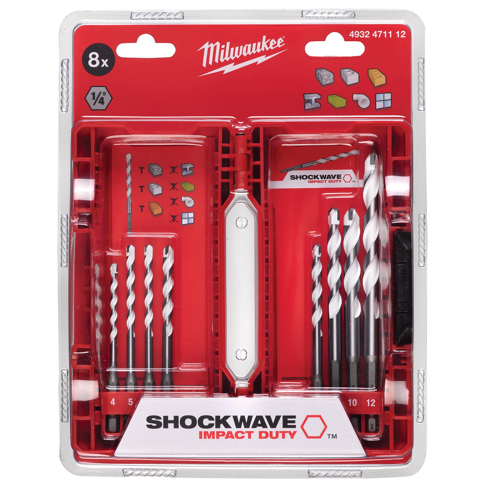 Milwaukee Multi Material Drill Bit Set Shockwave Impact Duty 8 Piece 4-12mm 