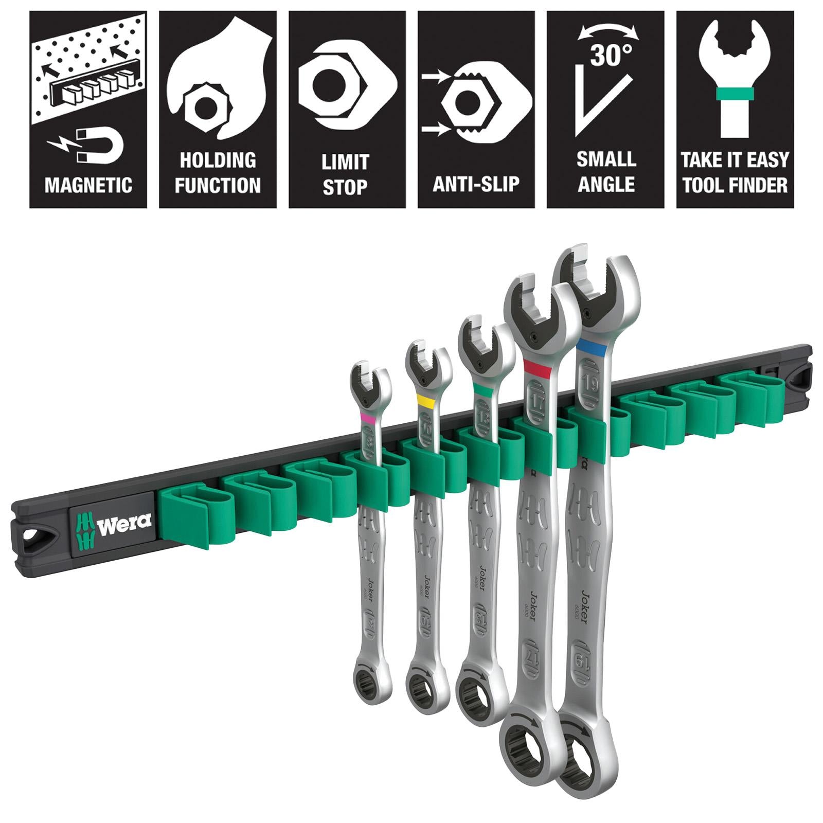 Wera Ratchet Combination Spanner Wrench Set 6000 Joker 2 9631 Magnetic Rail 5 Pieces 8-19mm