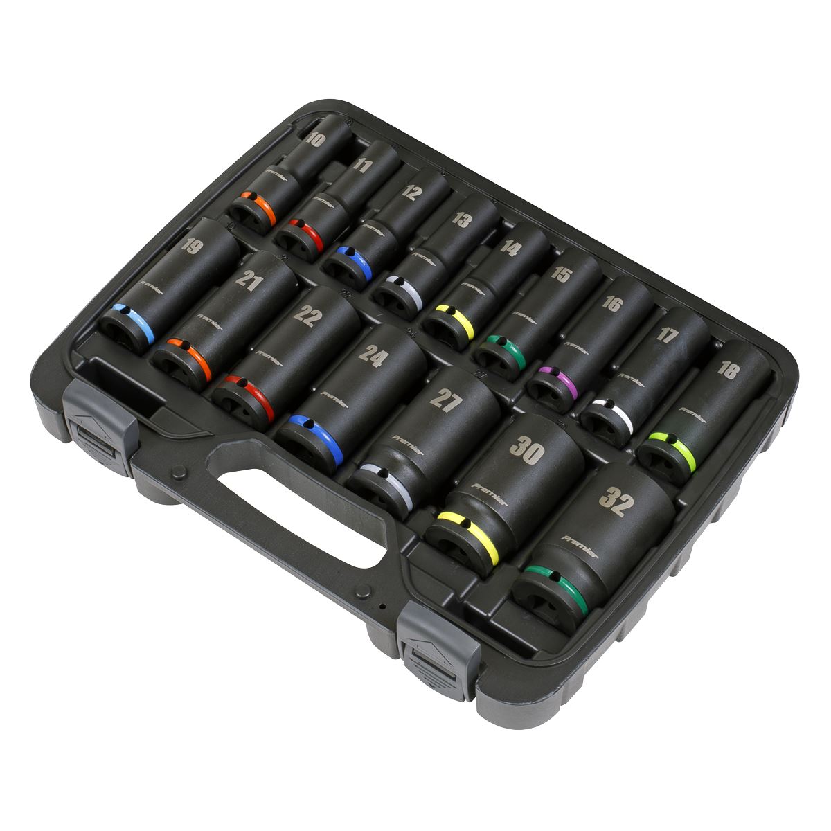 Sealey Premier Impact Socket Set 16pc 1/2"Sq Drive Deep Metric