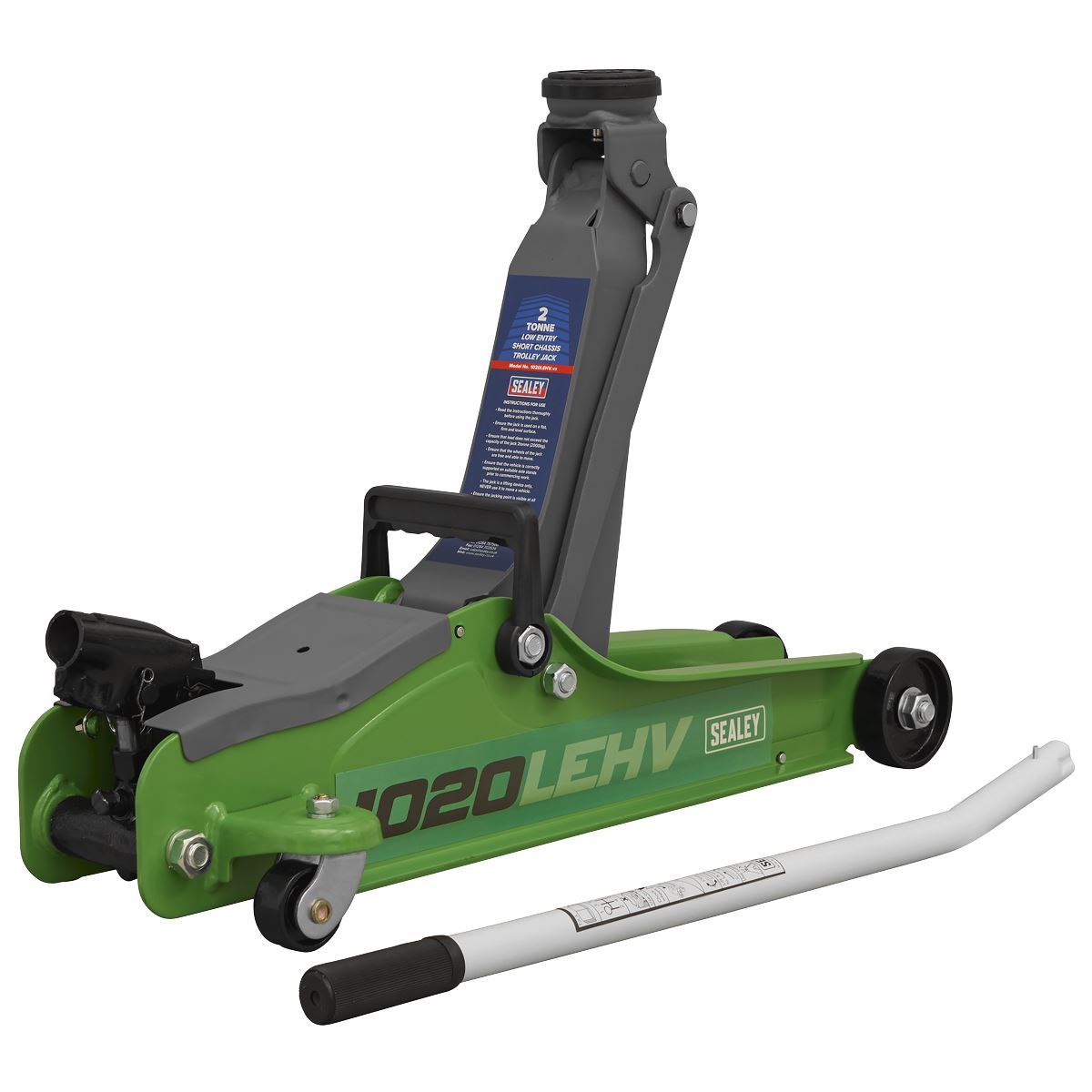 Sealey Trolley Jack 2tonne Low Entry Short Chassis - Hi-Vis Green