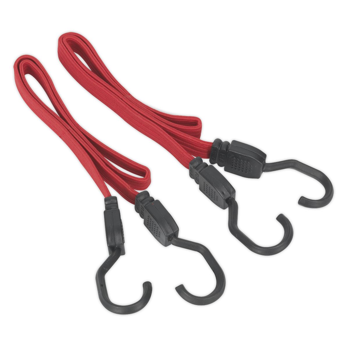 Sealey 2 Piece Flat Bungee Cord Set Red 760mm-2000mm Heavy-Duty Steel Hooks Tie