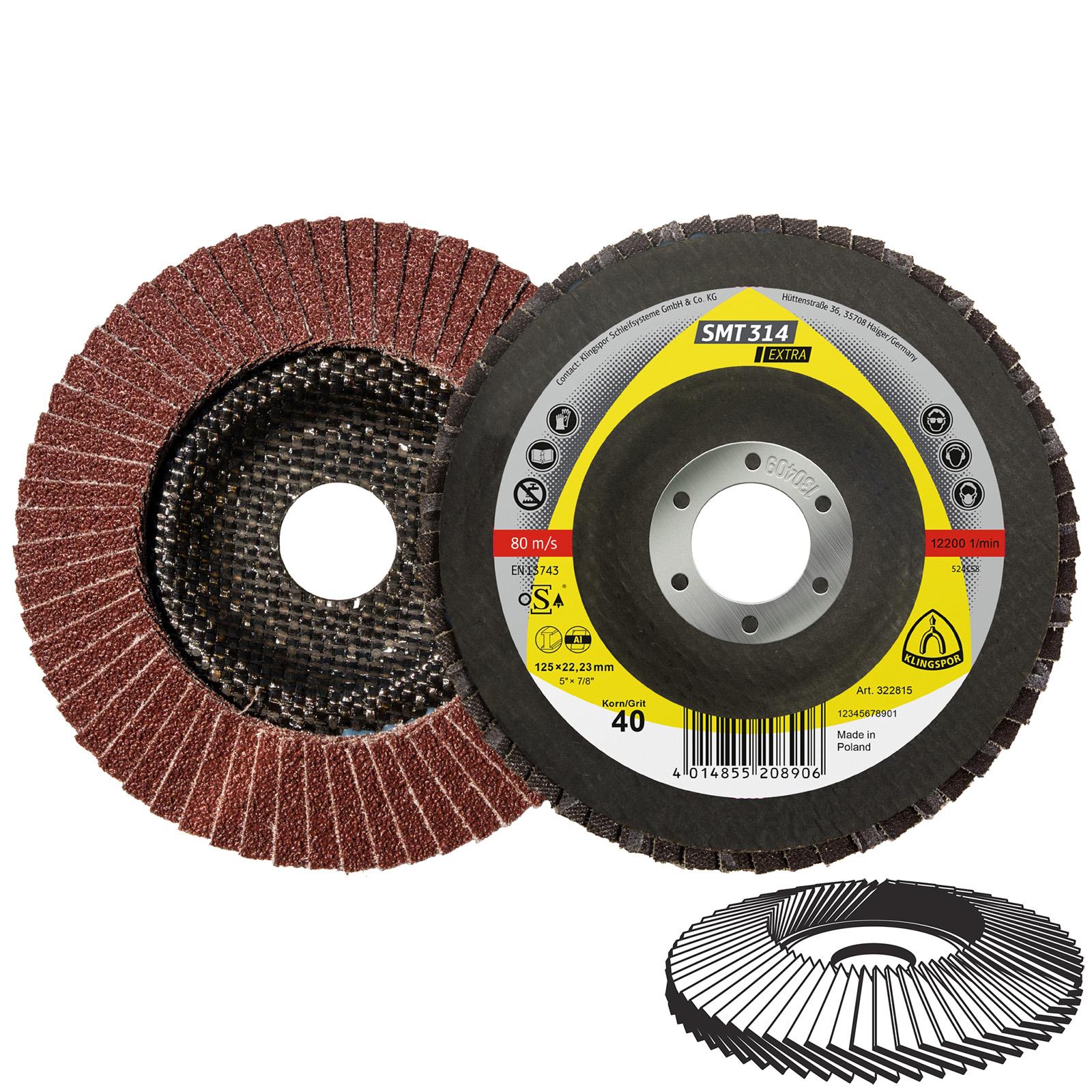 Klingspor Flap Discs Abrasive Mop for Angle Grinder SMT314 Aluminium Oxide 125mm x 22.23mm - Choose Grit