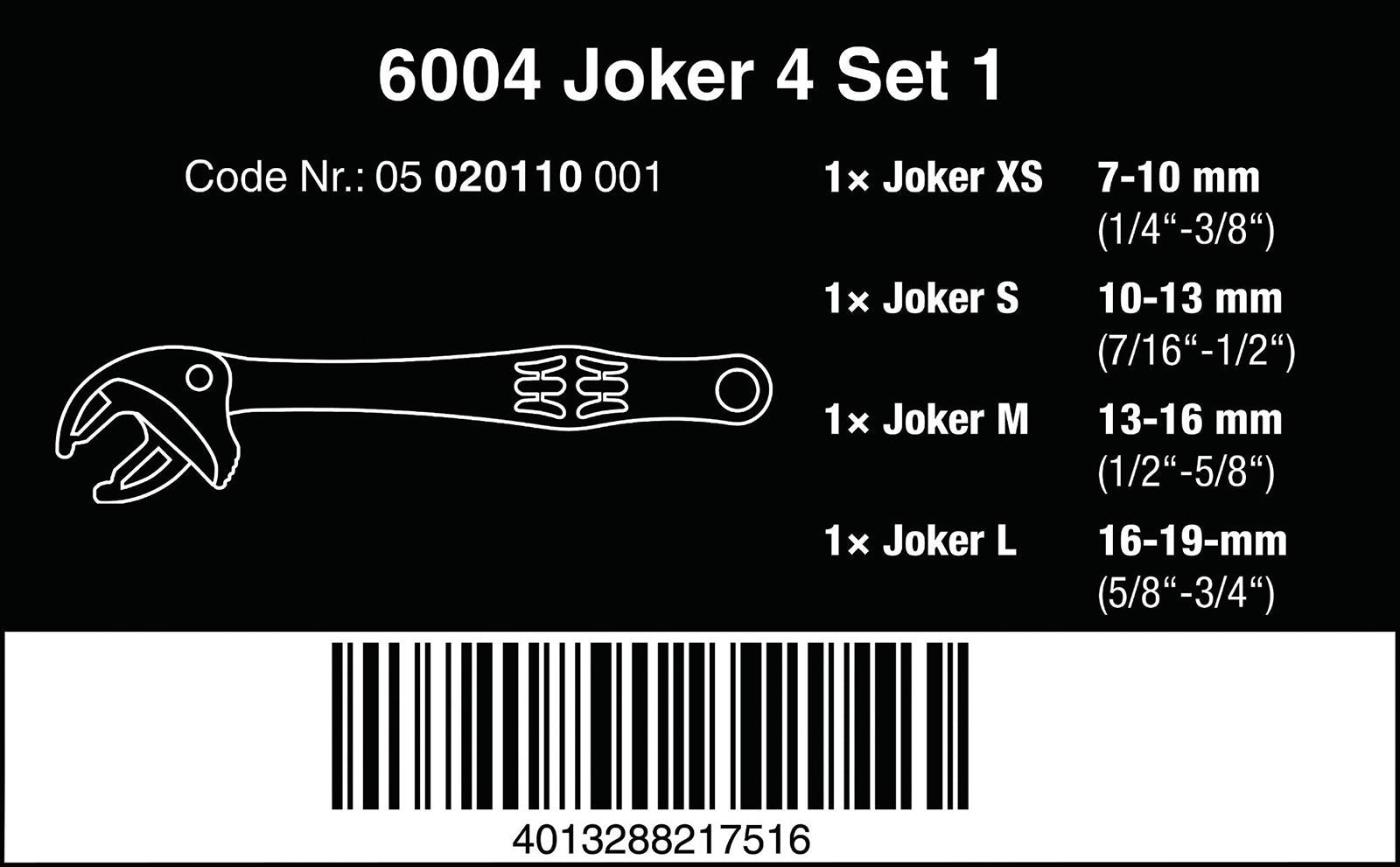 Wera Joker 6004 Self Setting Adjustable Spanner Wrench 4 Set 1 4 Pieces 7-19mm