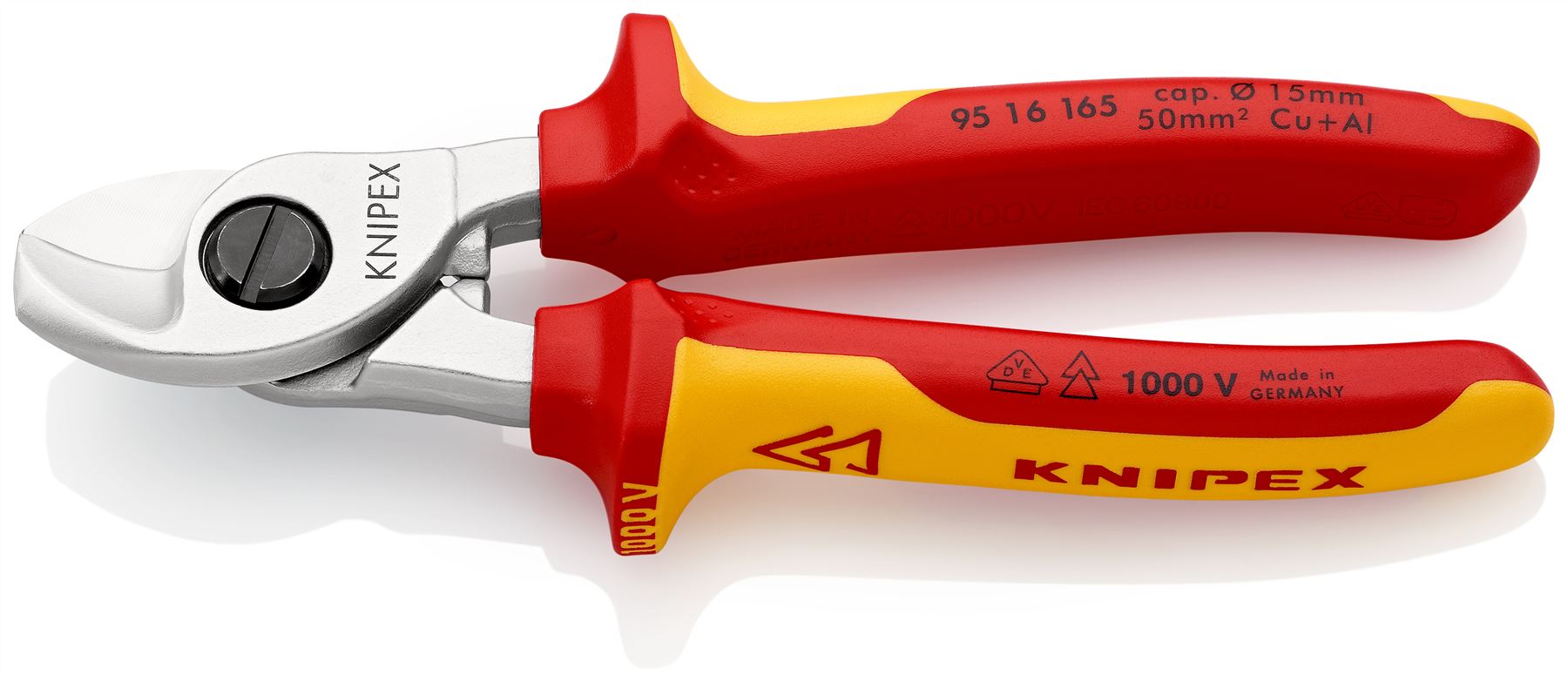 KNIPEX Cable Shears Cutting Pliers Cuts Cable up to 15mm Diameter 165mm VDE Insulated Multi Component Grips 95 16 165