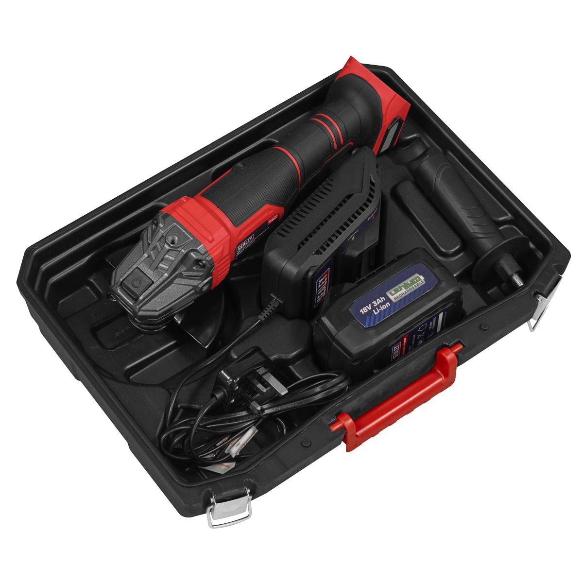 Sealey 18V 3Ah 115mm Cordless Angle Grinder - Red  White Rose Tools