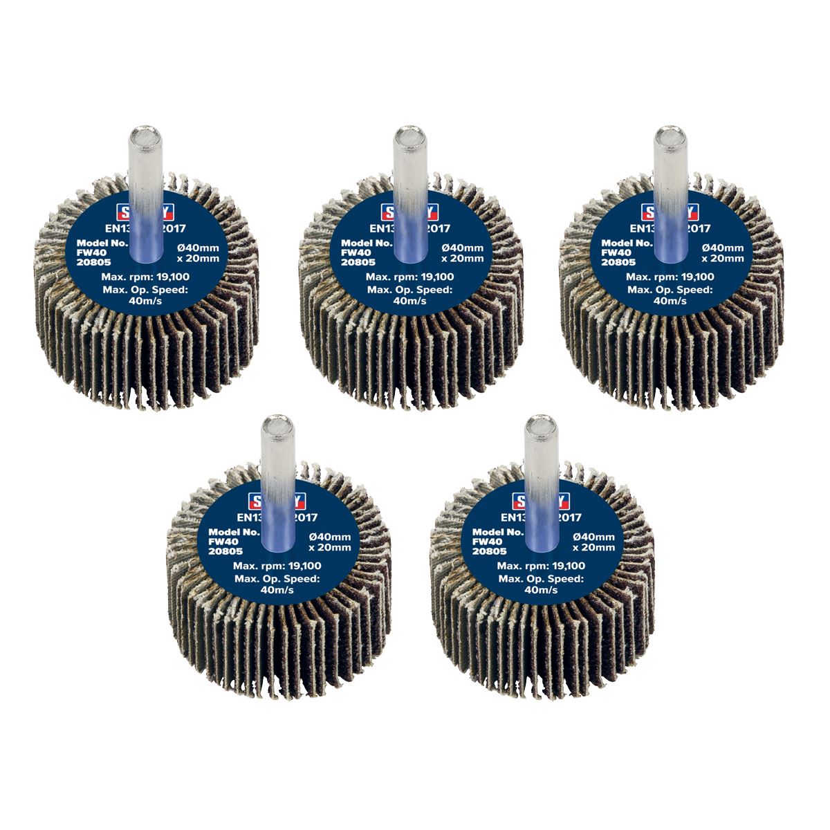 Sealey Abrasive Flap Wheel Ø40 x 20mm 80Grit Ø6mm Shaft - Pack of 5 