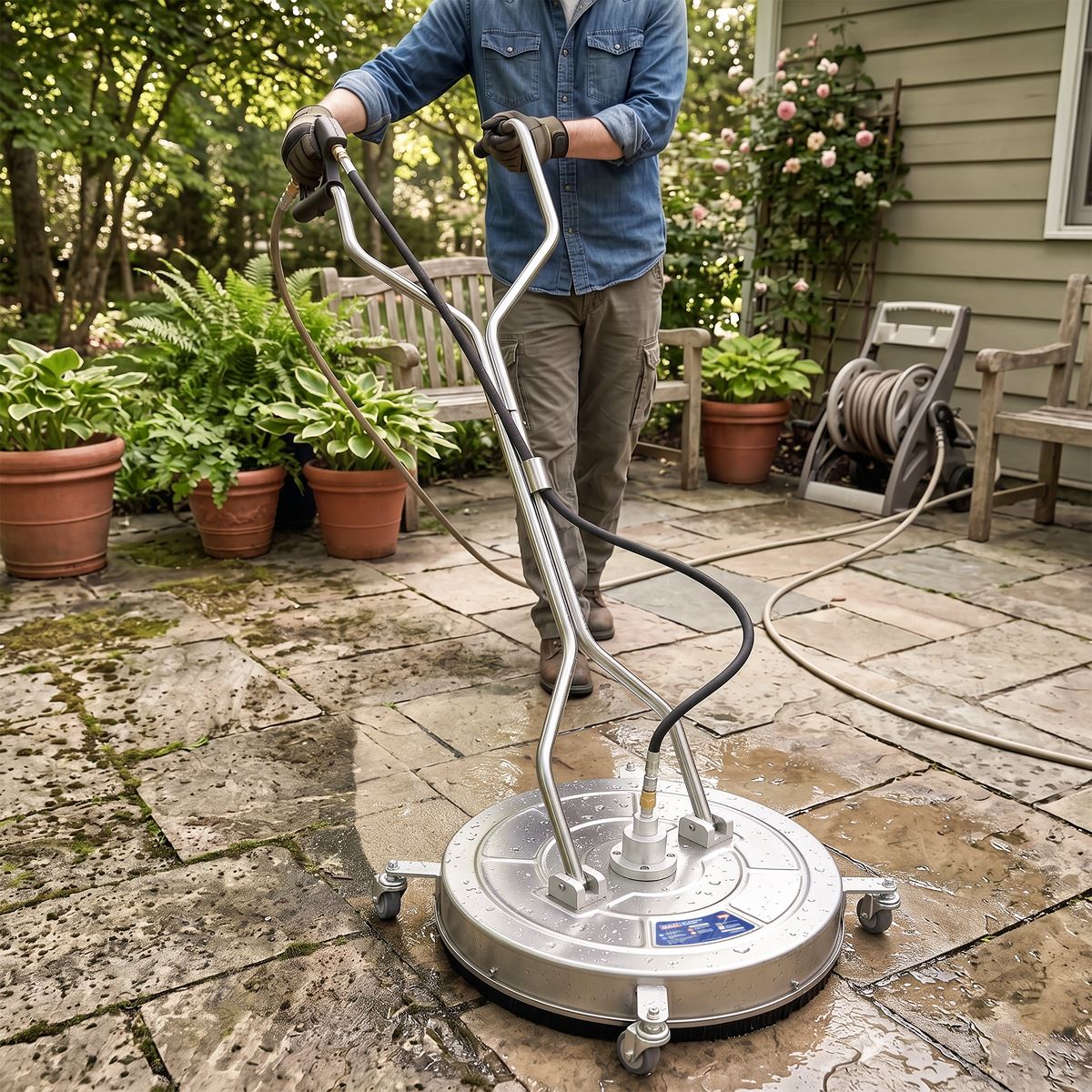 Sealey 24" Surface Cleaner with Dual Handle & Rotating Spray Bar - Stainless Steel