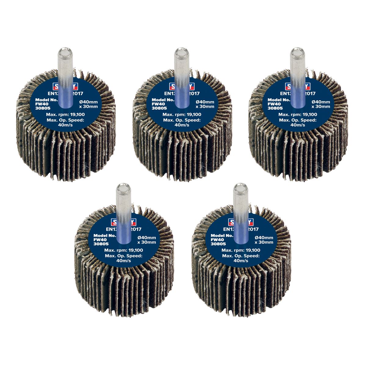 Sealey Abrasive Flap Wheel Ø40 x 30mm 80Grit Ø6mm Shaft - Pack of 5 