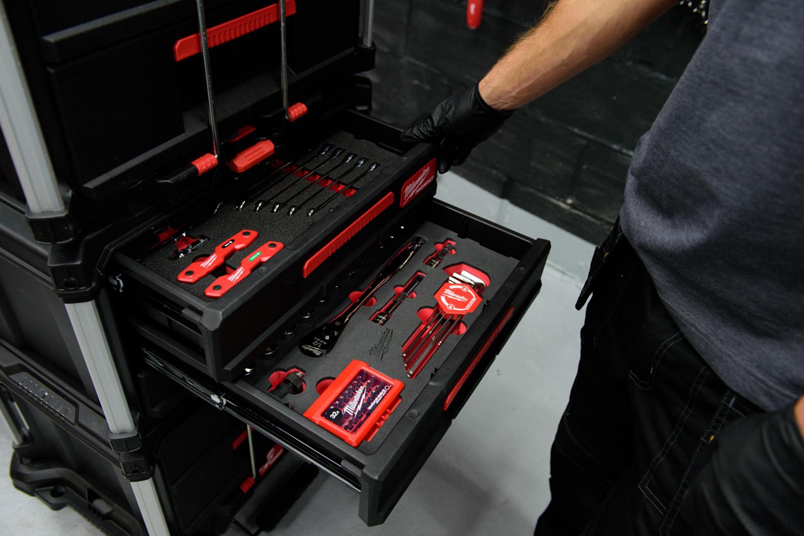 Milwaukee Packout Drawer 3/8" Drive Ratchet and Ratcheting Combi Spanner Foam Insert Set 55pc