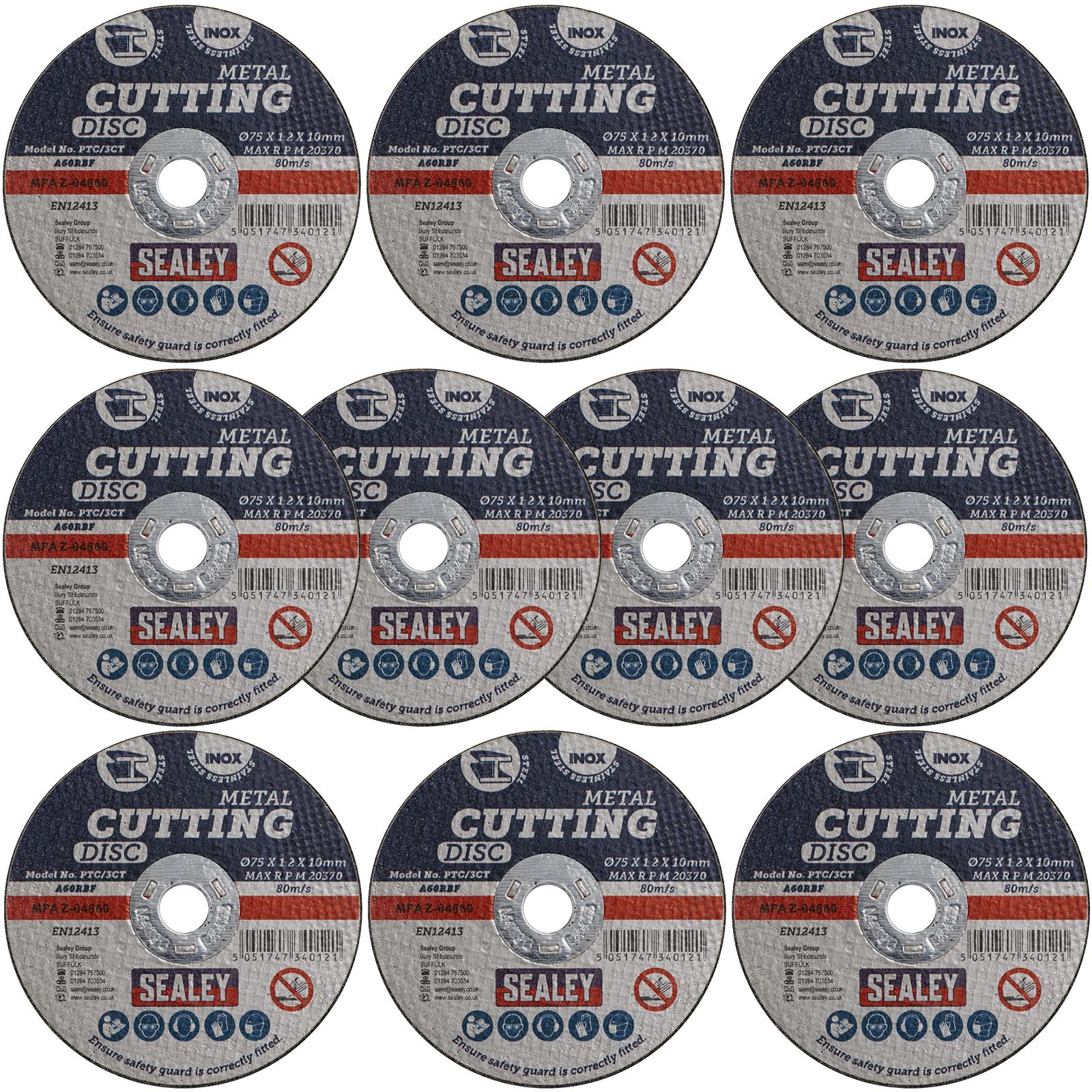 Sealey 10 Pack 75 x 1.2mm Extra Thin Metal Cutting Discs 10mm Bore