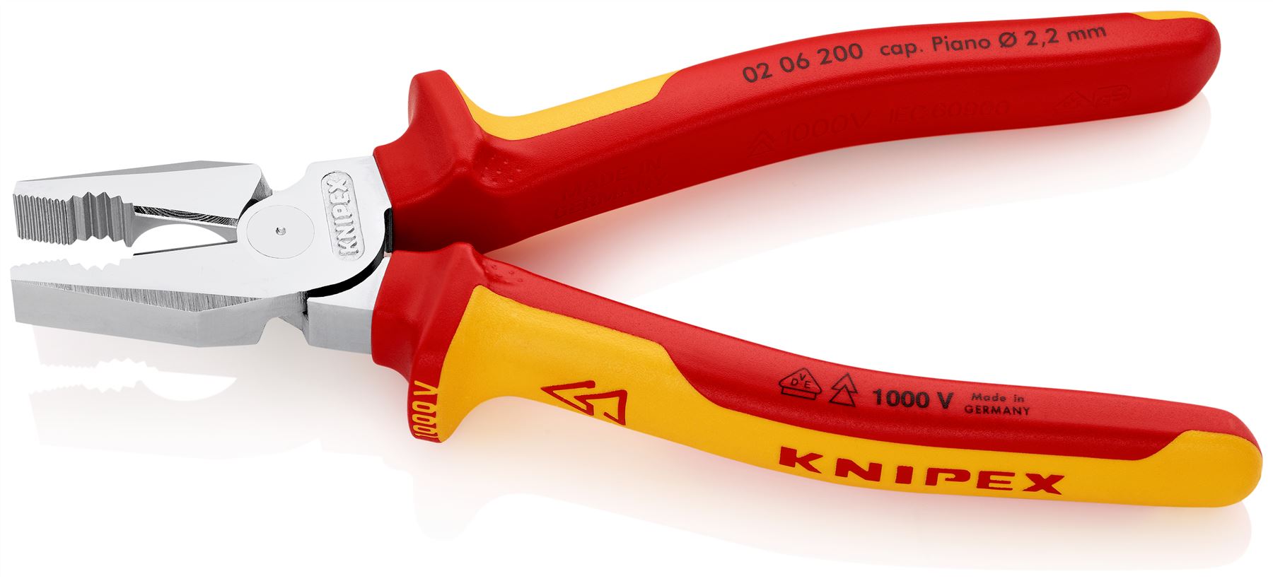 KNIPEX Combination Pliers High Leverage 200mm VDE Multi Component Grips 02 06 200 SB