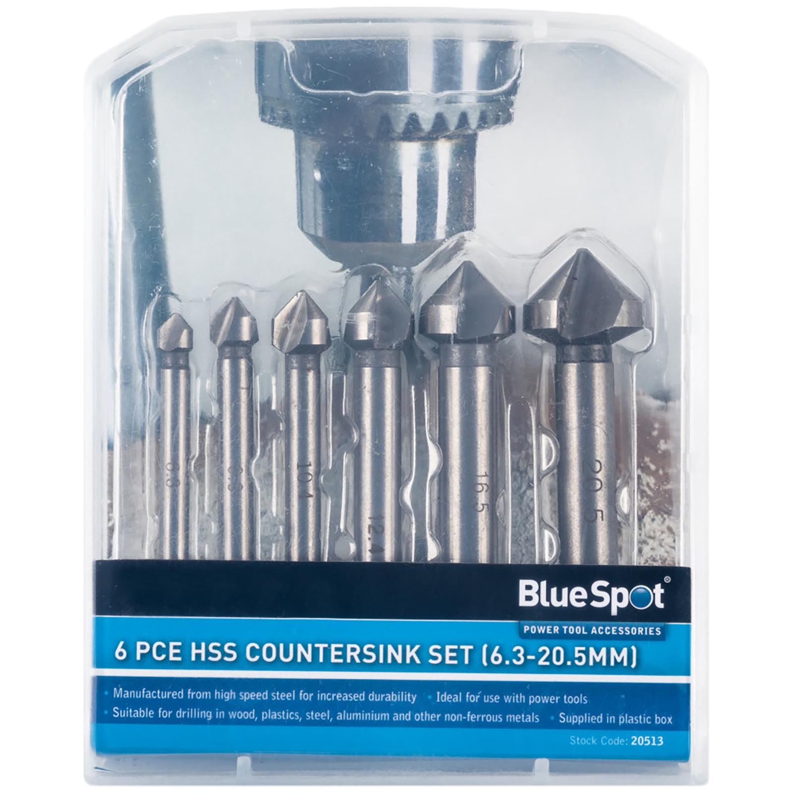 BlueSpot HSS Countersink Set 6 Piece 6.3mm-20.5mm for Wood Metal Plastics 