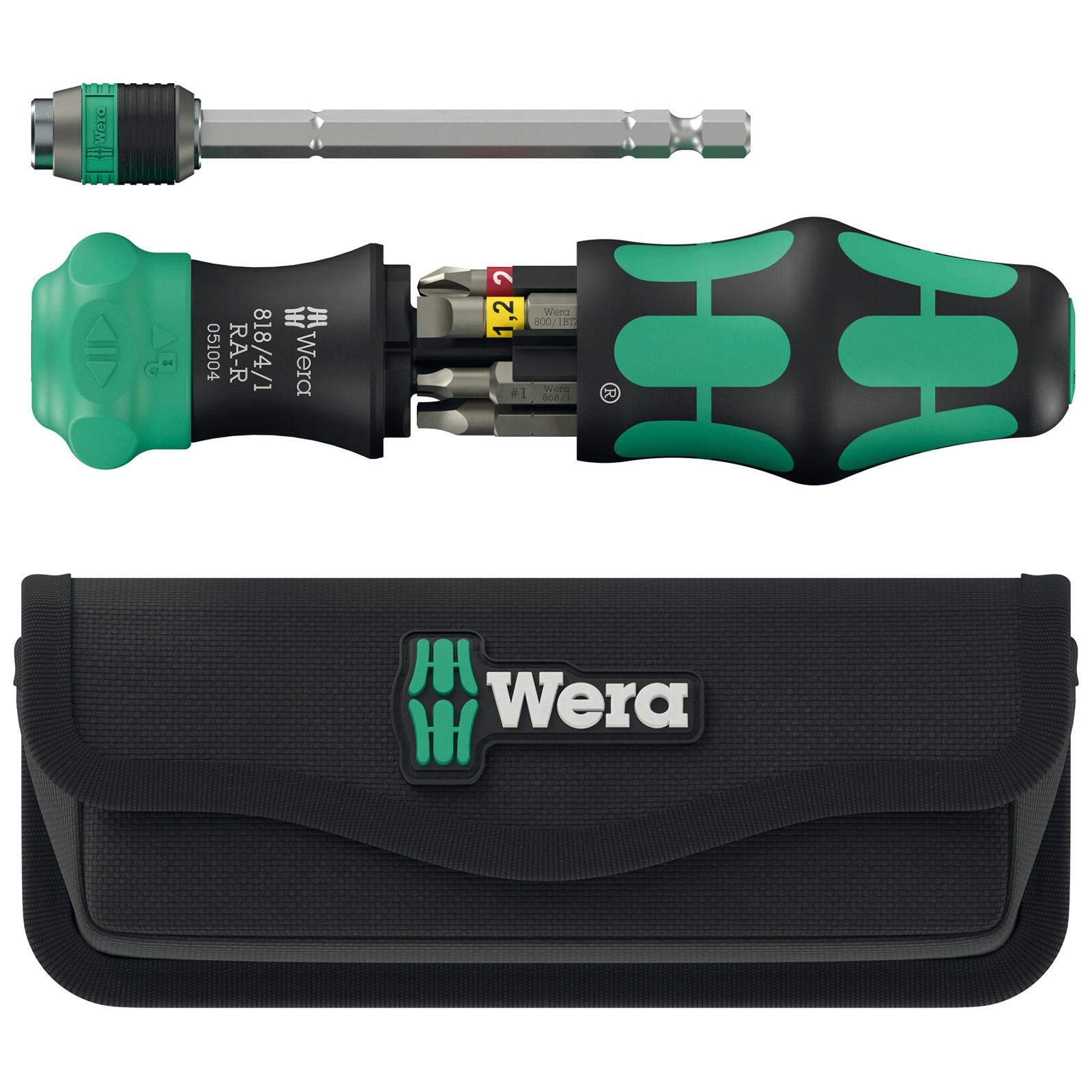 Wera Ratchet Screwdriver Set Kraftform Kompakt 26 RA-R with Pouch 6 Pieces PH SL SQ