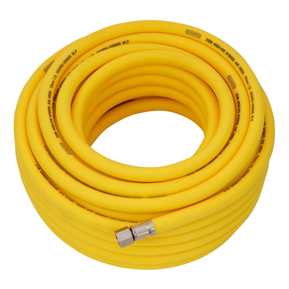 Draper High Visibility Hybrid Air Hose 20m x 10mm 1/4" BSP Yellow 31732  White Rose Tools