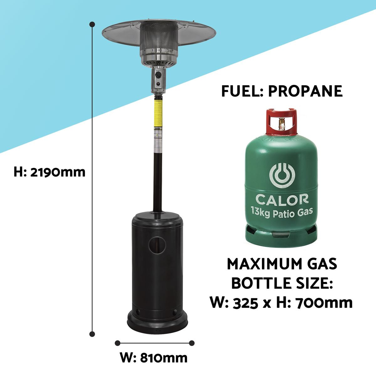 Dellonda Outdoor Garden Gas Patio Heater 13kW Commercial & Domestic Use, Black