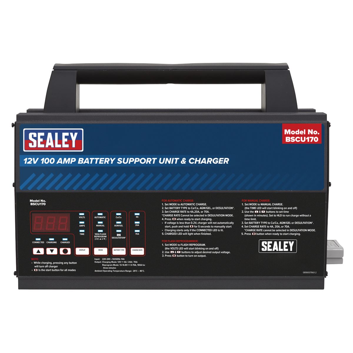 Sealey Battery Support Unit & Charger - 12V 100A 