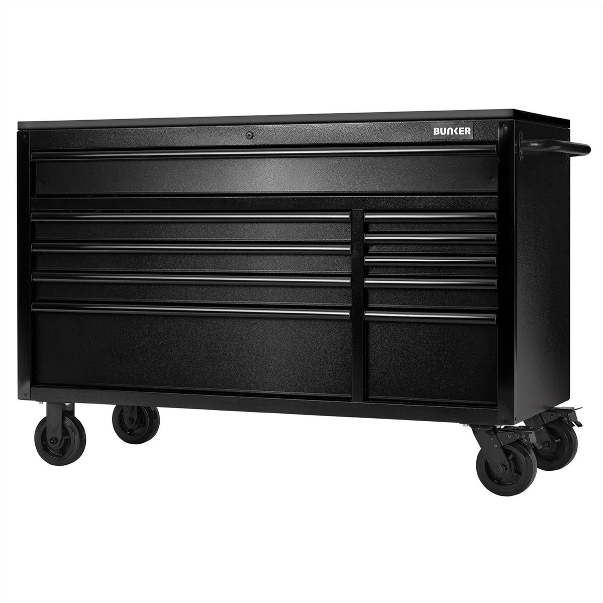 BUNKER 10 Drawer Workbench Roller Tool Cabinet with Black Stainless Steel Worktop 56" 27408  White Rose Tools