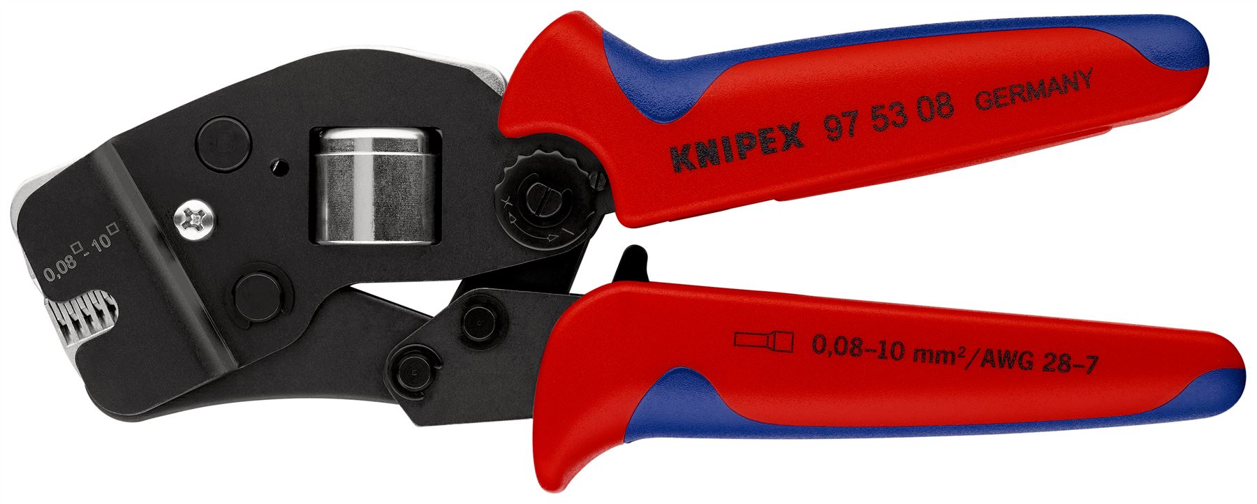 KNIPEX Self Adjusting Crimping Pliers for Wire Ferrules with Front Loading 0.08-10mm² 190mm Multi Component Grips 97 53 08