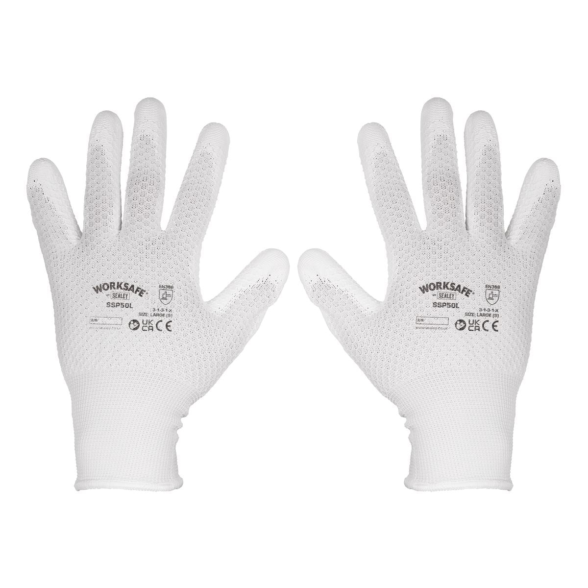 Worksafe by Sealey White Precision Grip Gloves Large – Pair