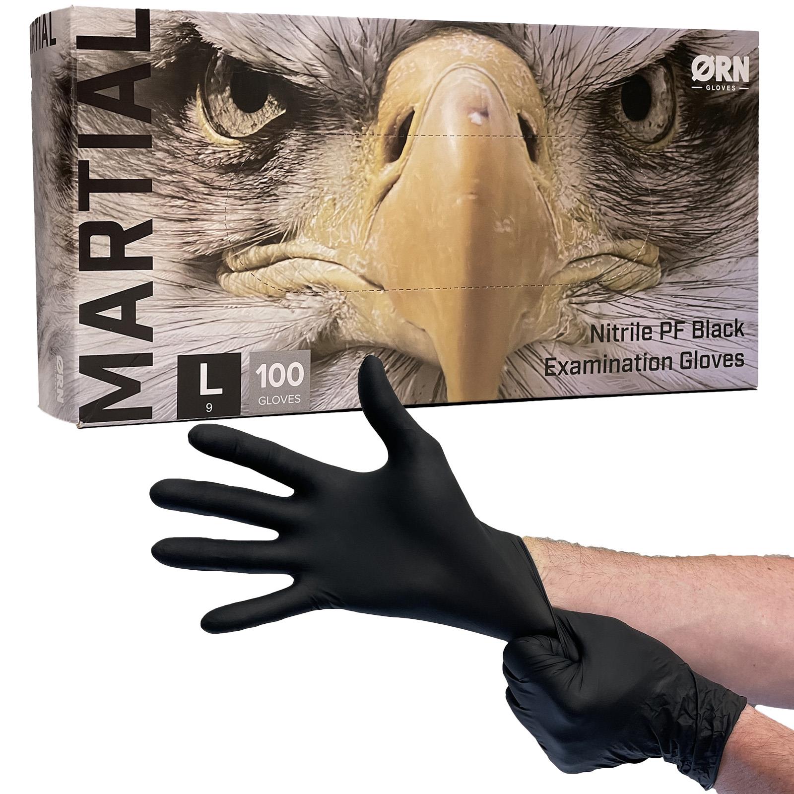 ORN Nitrile Disposable Gloves Martial Black Powder Latex Free 100 Box - Choose Size