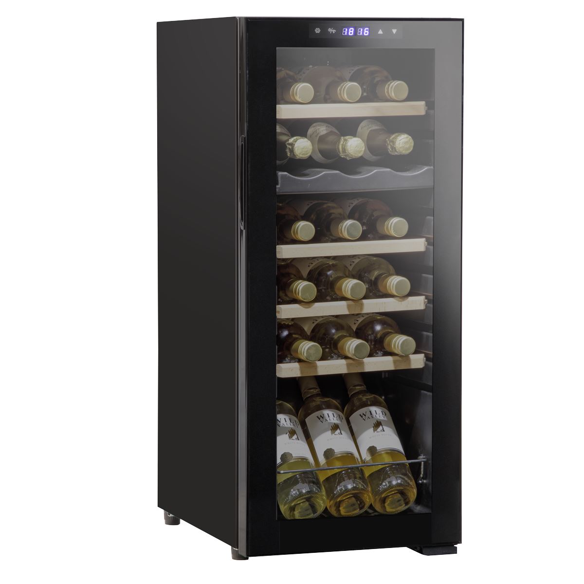 Baridi 18 Bottle Dual Zone Wine Cooler, Fridge with Digital Touchscreen Controls, Wooden Shelves & LED Light, Black