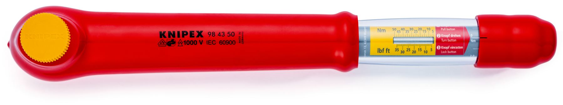 KNIPEX Torque Wrench VDE Insulated 1/2" Drive Reversible 5-50Nm 385mm 98 43 50