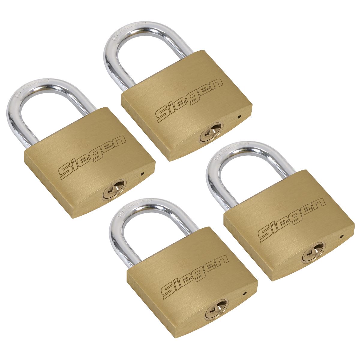 Siegen by Sealey Brass Body Padlock with Brass Cylinder Keyed Alike - Pack of 4