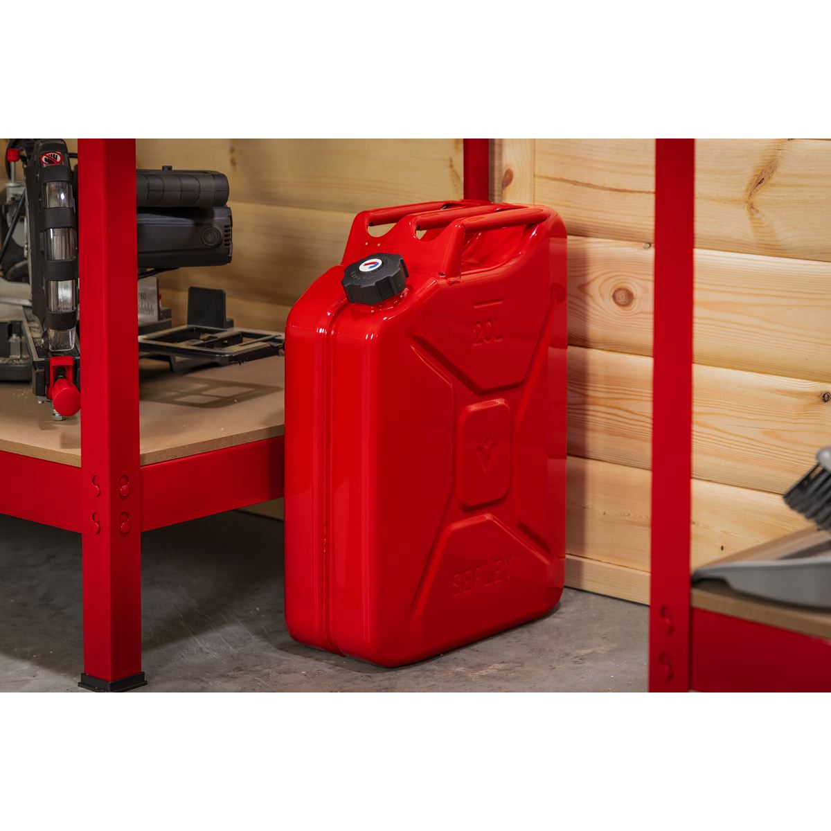 Sealey Screw Cap Metal Jerry Can 20L - Red  White Rose Tools