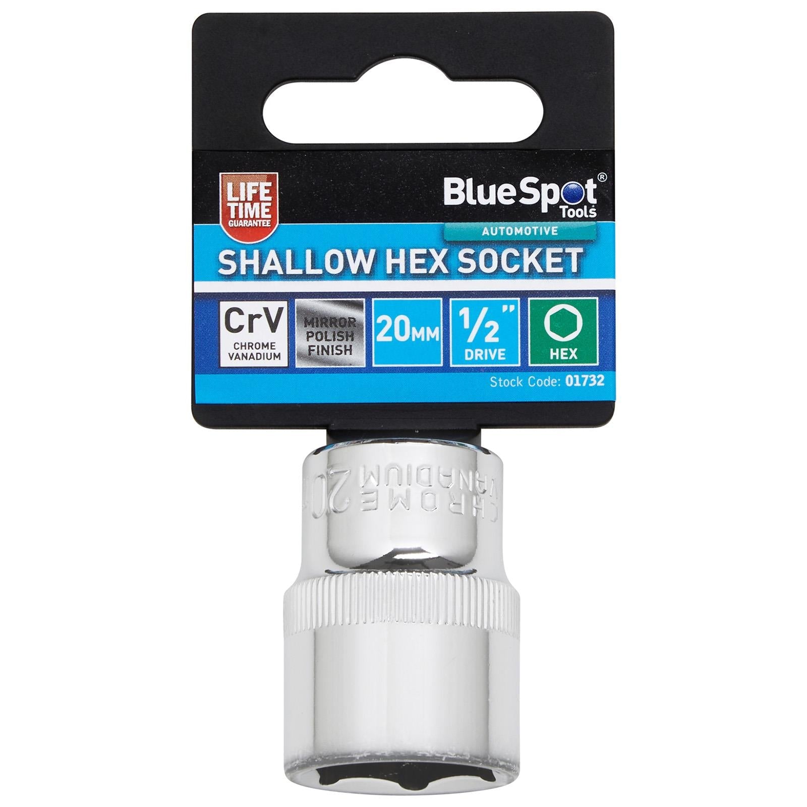 BlueSpot Shallow Socket 1/2" Drive 6 Point Hex Chrome Individual 8-32mm - Choose Size  White Rose Tools