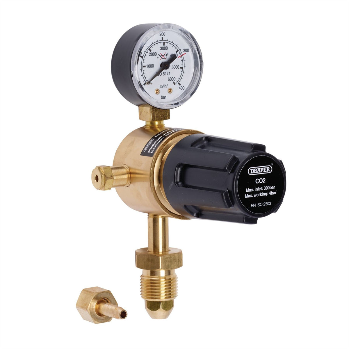 Draper Industrial Gas Bottle Regulator with Single Gauge 300 bar 70151  White Rose Tools