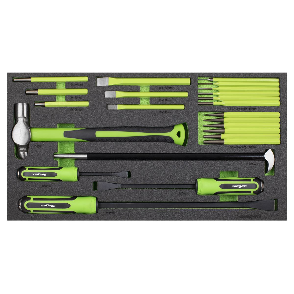 Siegen by Sealey Tool Tray with Pry Bar, Hammer & Punch Set 23pc  White Rose Tools