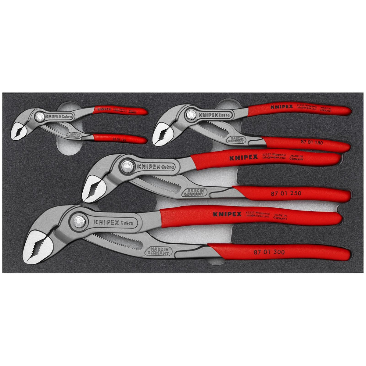 KNIPEX Cobra Pliers Set 4 Pieces in Foam Tray 125-300mm 00 20 01 V23  White Rose Tools
