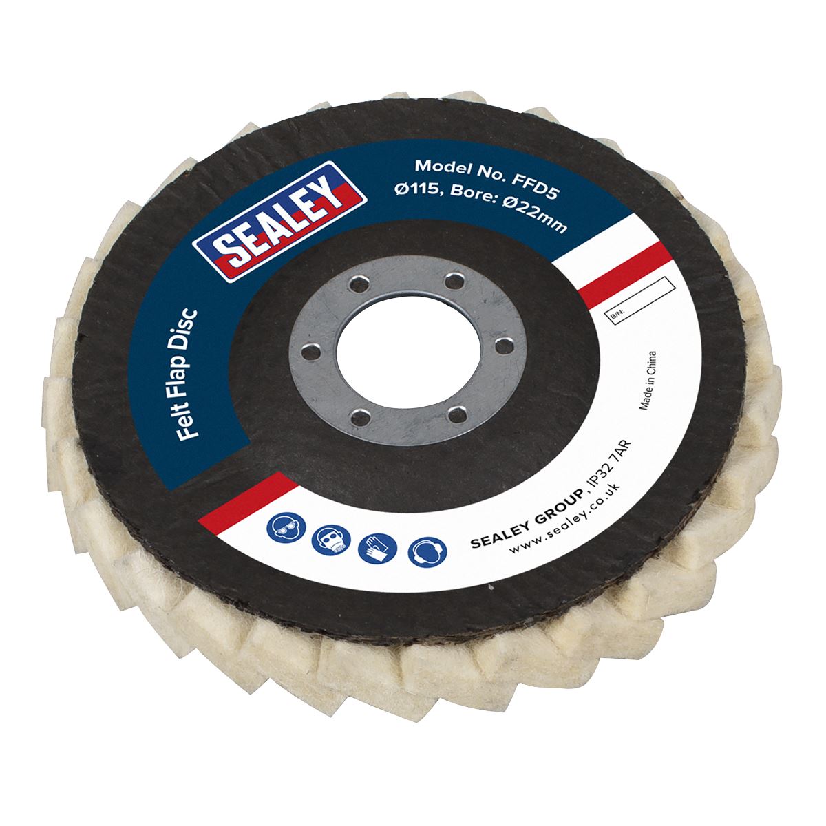 Sealey Felt Flap Disc Ø115mm Ø22mm Bore - Pack of 5  White Rose Tools