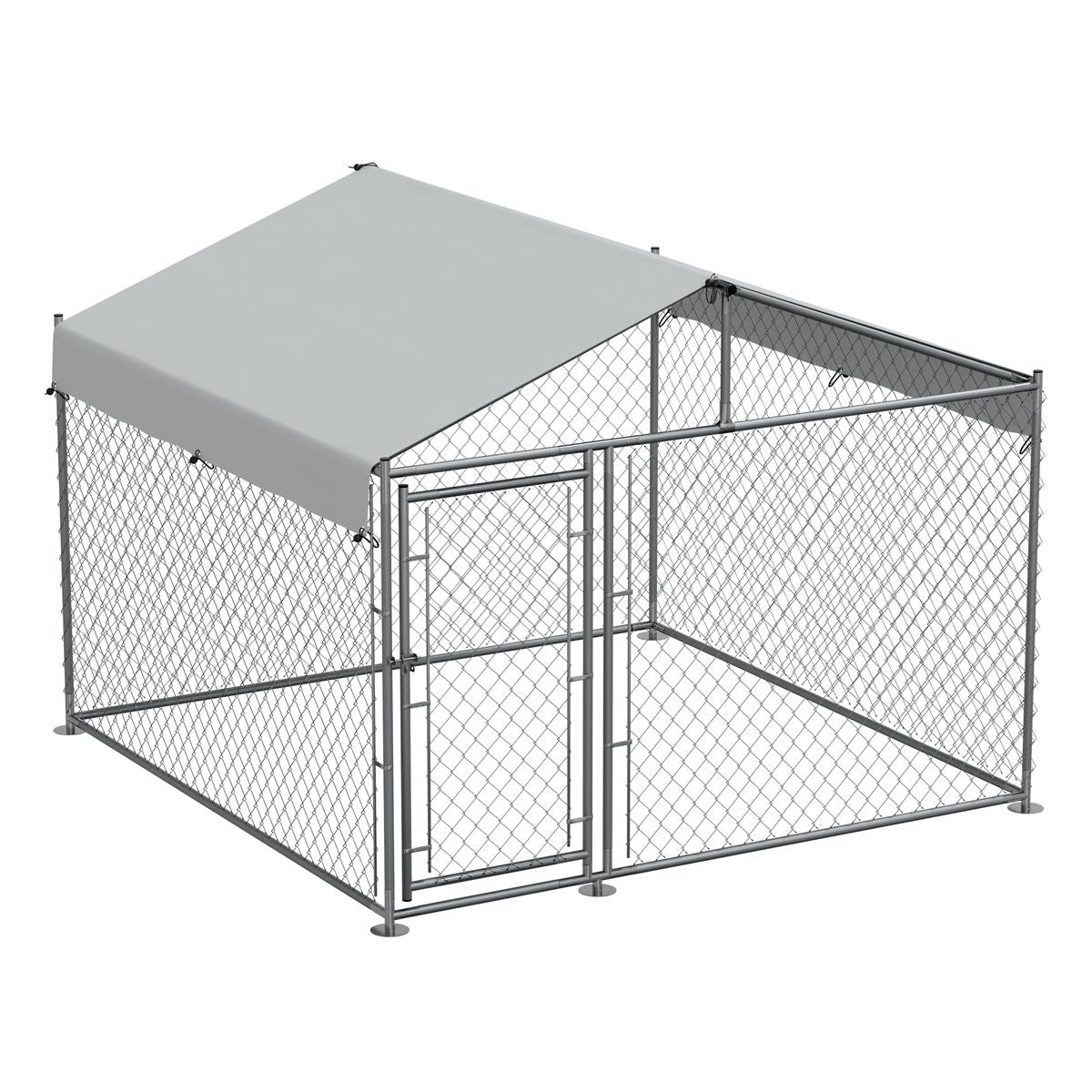 Dellonda 2 x2 x 1.5m Dog Kennel, Galvanised Steel, Roof Cover, Chain Link Fencing