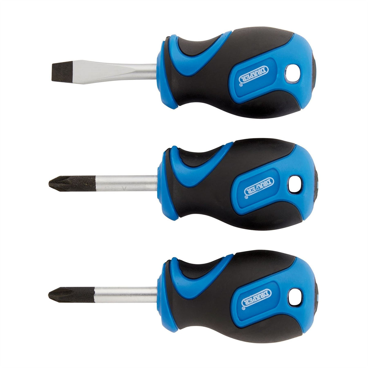 Draper Stubby Soft Grip Screwdriver Set (3 Piece) 32604  White Rose Tools