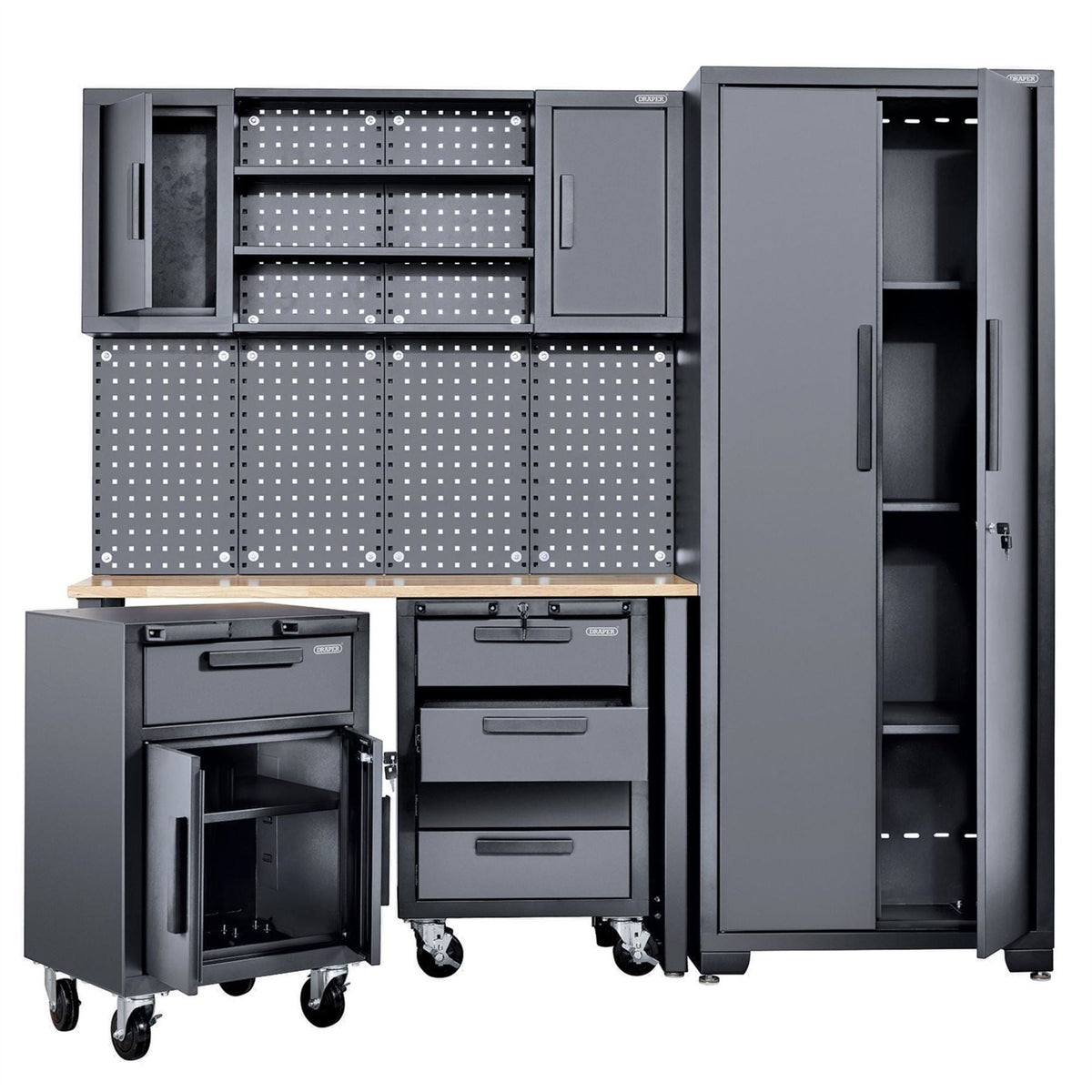 Draper Single Garage Workstation with Roller Cabinets 13269  White Rose Tools