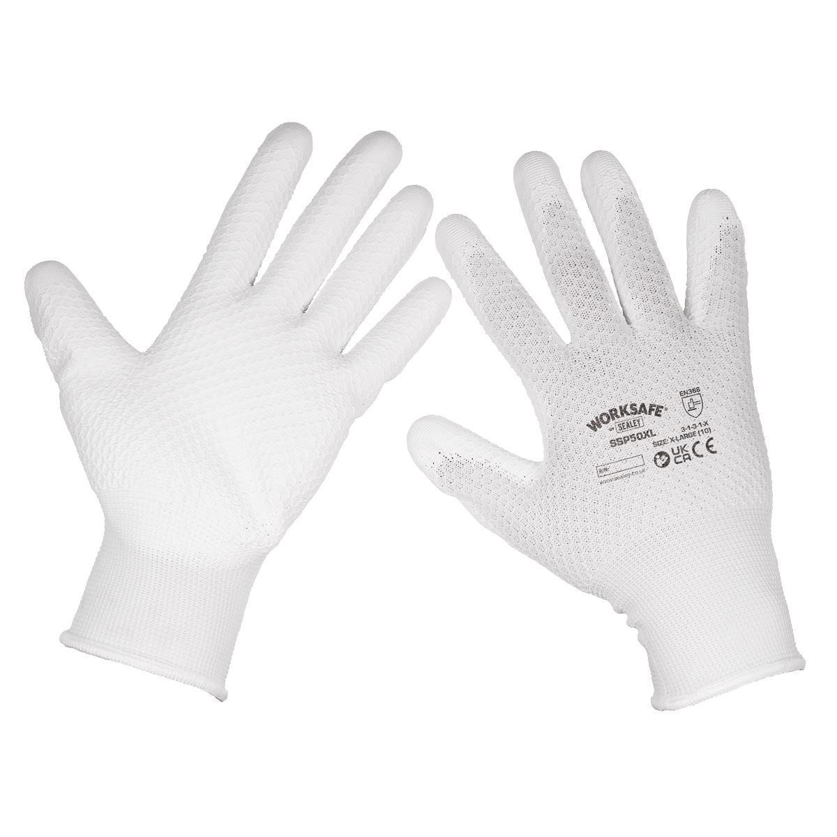 Worksafe by Sealey White Precision Grip gloves - (X-Large) - Pack of 6 Pairs