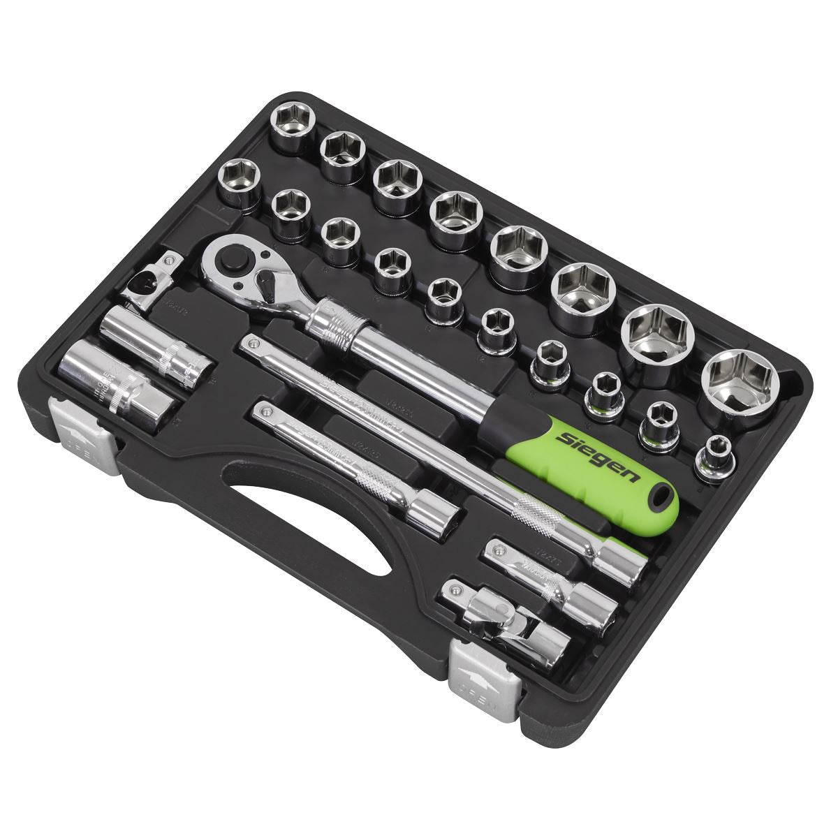 Siegen by Sealey Socket Set Extendable Ratchet 1/2"Sq Drive 26pc  White Rose Tools