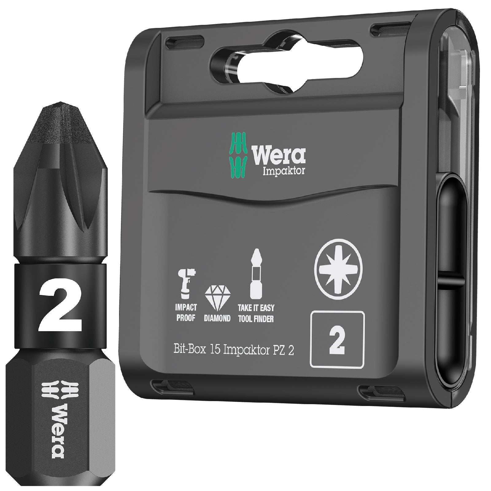 Wera Impaktor Bit Box PZ2 x 25mm 15 Pieces Diamond Coated Tips 