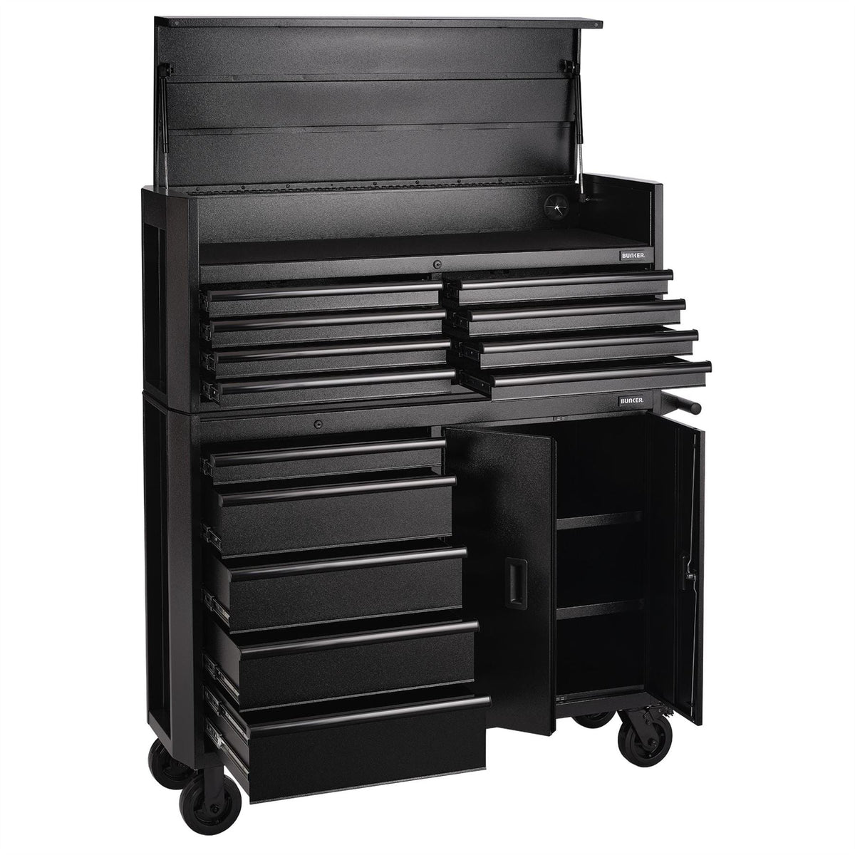 BUNKER 13 Drawer Combined Roller Cabinet and Tool Chest 52" Black 24249  White Rose Tools