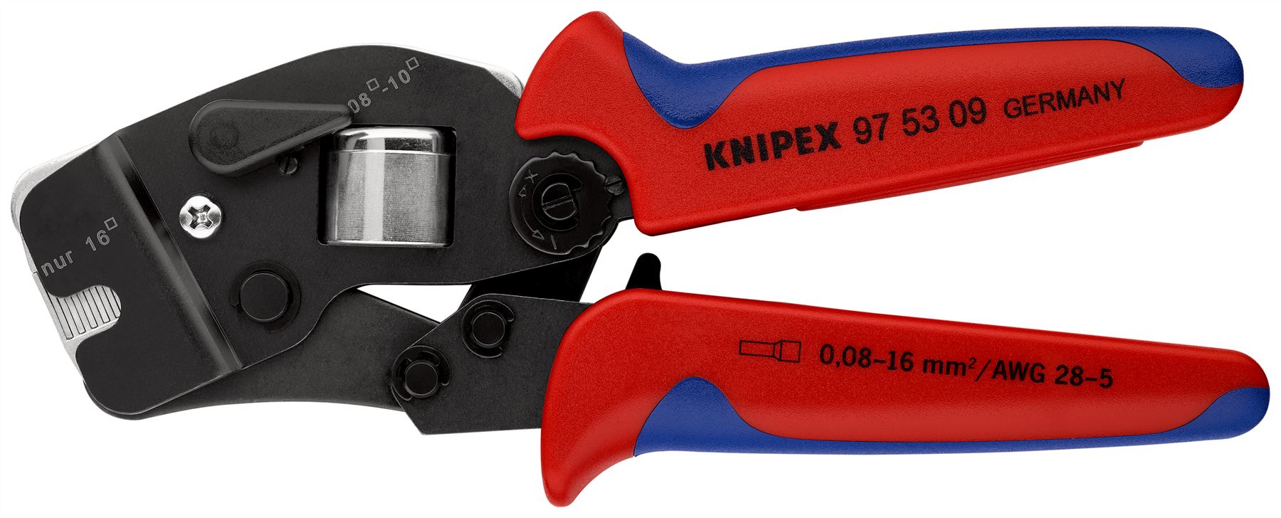 KNIPEX Self Adjusting Crimping Pliers for Wire Ferrules with Front Loading 0.08-10/16mm² 190mm Multi Component Grips 97 53 09 SB