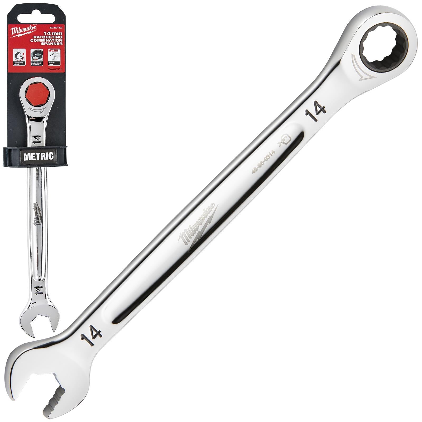 Milwaukee Ratchet Combination Spanners MAX BITE Fixed Head Open End Ring - Choose Size