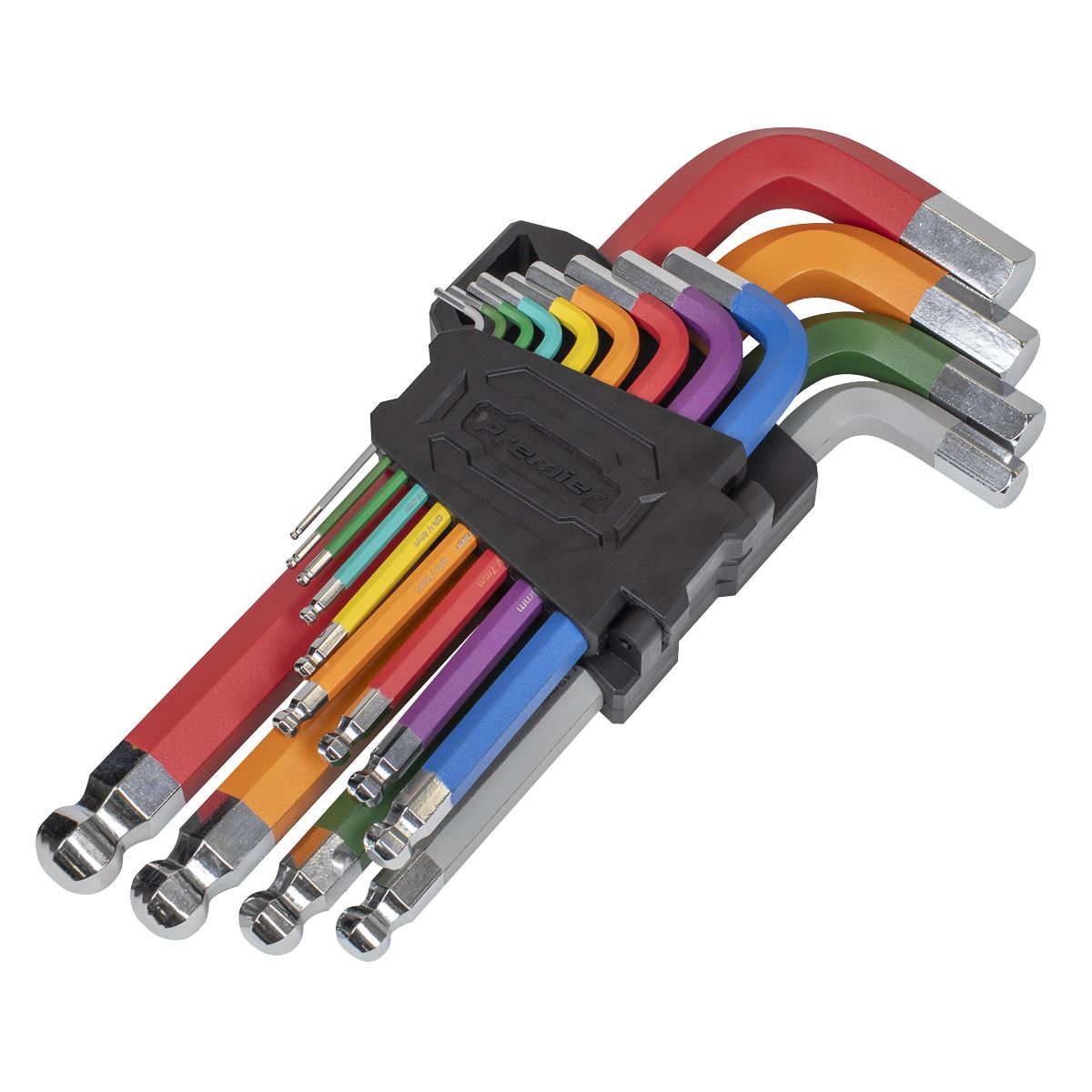 Sealey Premier Jumbo Ball-End Hex Key Set 13pc Colour-Coded Anti-Slip  White Rose Tools