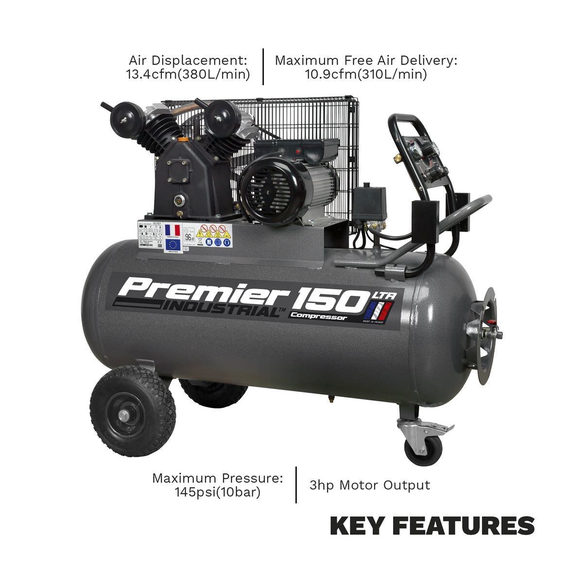 Sealey Premier Industrial Premier 150L Belt Drive Air Compressor with Front Control Panel 3hp