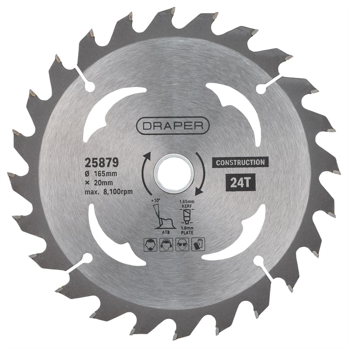 Draper TCT Cordless Construction Circular Saw Blade for Wood & Composites 165 x 20mm 24T 25879  White Rose Tools