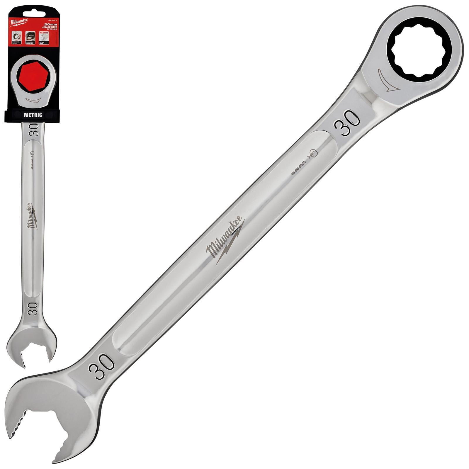 Milwaukee Ratchet Combination Spanners MAX BITE Fixed Head Open End Ring - Choose Size