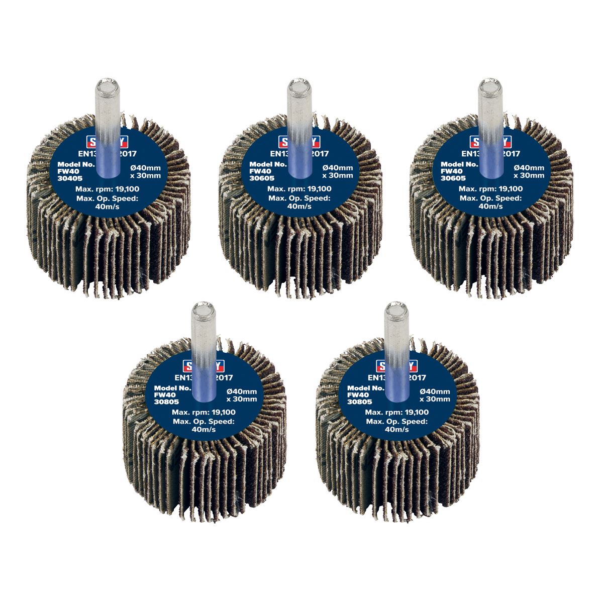 Sealey Abrasive Flap Wheel Ø40 x 30mm Ø6mm Shaft Assorted Grit - Pack of 5 